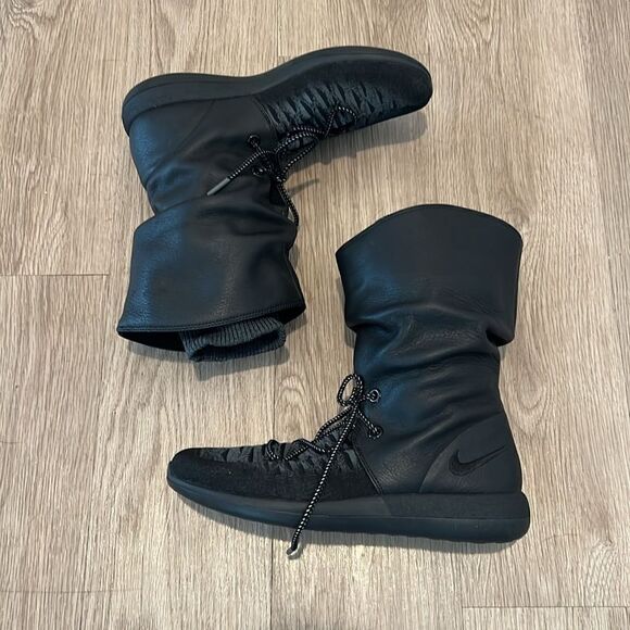 Nike Womens Roshe Two Hi Flyknit Slouch Leather Boots Size 10, Black Gray 861708 - Picture 7 of 15